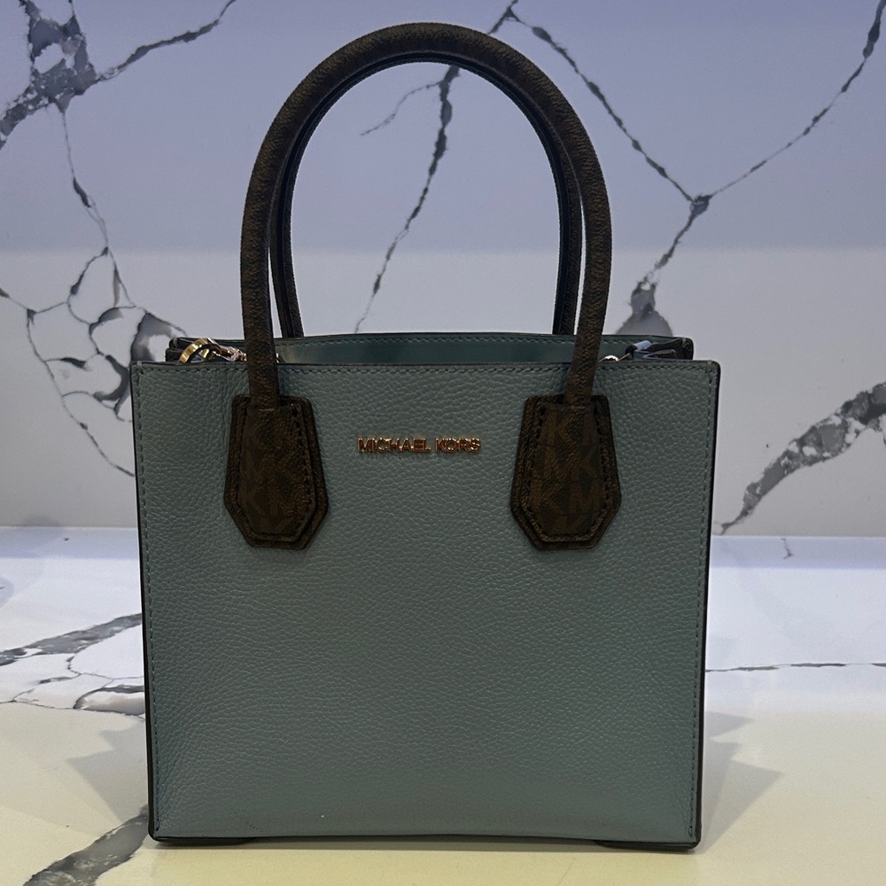Michael Kors light blue and Brown Satchel
